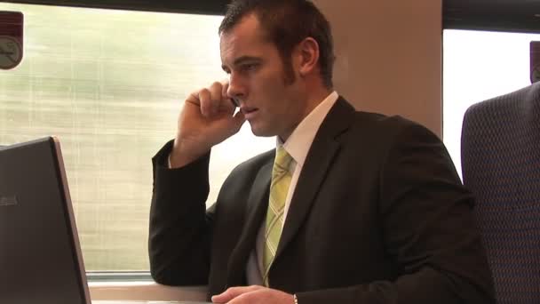 Homme d'affaires travaillant dans un train — Video