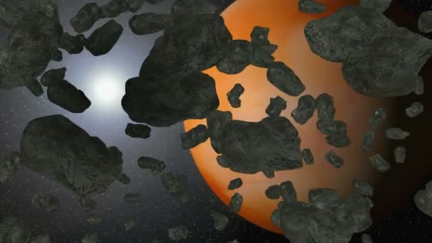 3D animace z pásu asteroidů v prostoru — Stock video