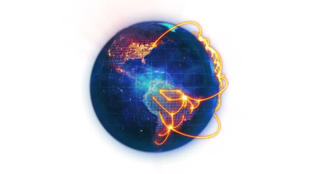 动画蓝色地球与橙色的连接 — 图库视频影像
