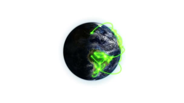 Gröna anslutningar på jorden zooma in med rörliga moln och skugga med jorden bild artighet av — Stockvideo