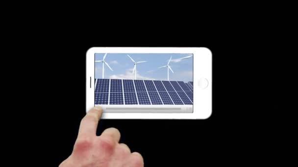 Smartphone zeigt Windmühlen — Stockvideo