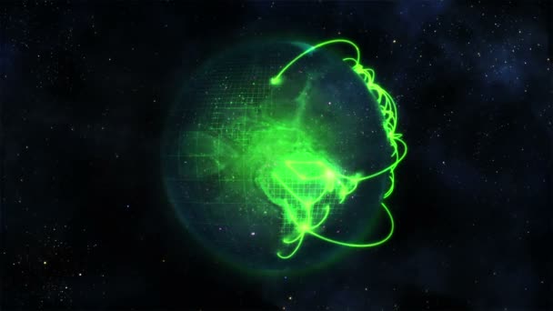Animovaný zelená planeta glóbus s připojením — Stock video
