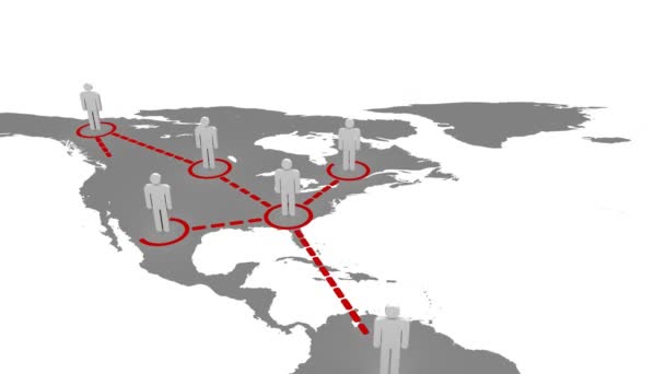 Connected 3d men on a map — Stock Video