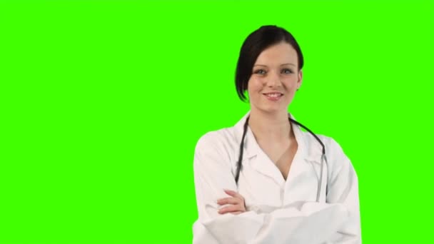 Chroma Key Filmagem de Jovem Doutor Feminino — Vídeo de Stock
