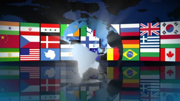 Globe with World Flags — Stock Video