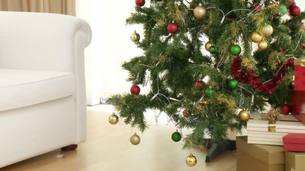 Padre e hijo preparando regalos de Navidad en casa — Vídeo de stock