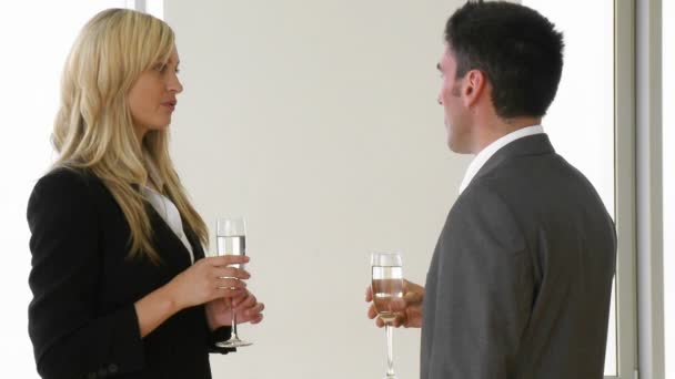 Geschäftsfrau und Geschäftsmann feiern Erfolg mit Champagner — Stockvideo