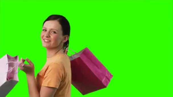 Chromakey vrouw winkelen — Stockvideo