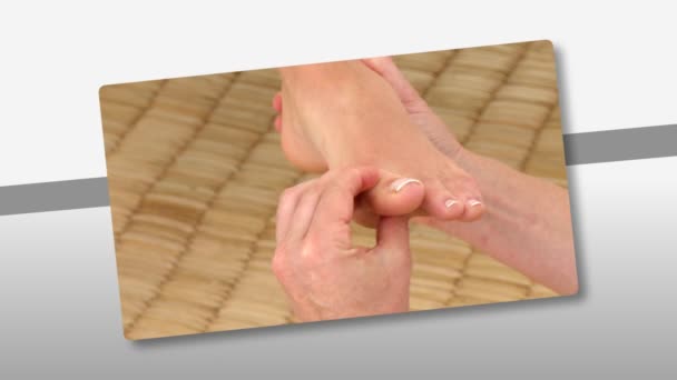 Монтаж женщины, наслаждающейся массажем ног — стоковое видео