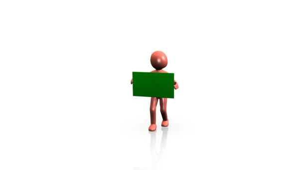 3D hombre sosteniendo una pantalla verde — Vídeo de stock