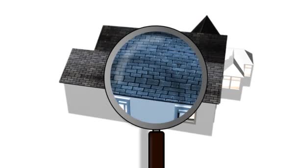 Magnifying glass examining a house. Architecture and home ownership — Stock Video