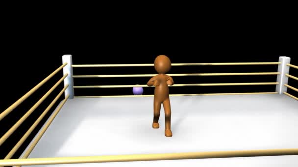 3D чоловіки борються на боксерському кільці — стокове відео