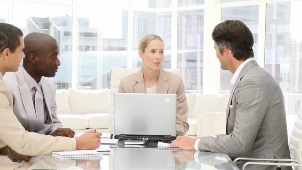 Lächelndes Geschäft in einem Meeting — Stockvideo