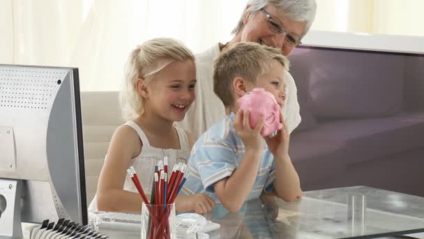 Loving Grandmother playing with Grandchildren — Stock Video