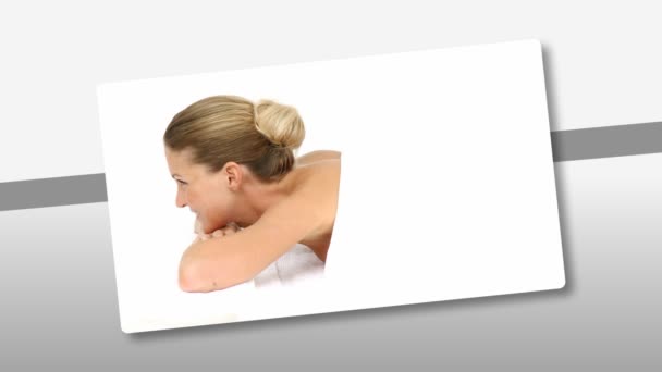 Montage einer entspannten Frau bei einer Wellness-Behandlung — Stockvideo