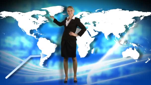 Animación de una mujer de negocios mostrando un gráfico de negocios — Vídeos de Stock
