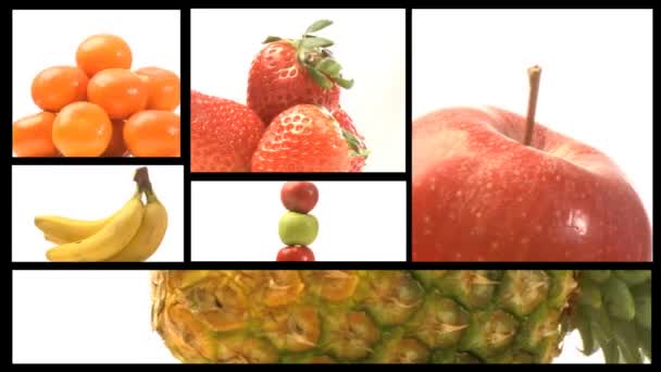 Assortiment de fruits et légumes sur une bobine de film — Video