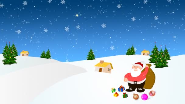 Babbo Natale nella neve con tanti regali — Video Stock