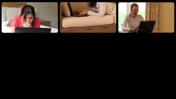 使用便携式计算机的女性优雅的 3d 动画 — 图库视频影像