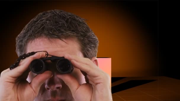 Businessman looking through Binoculars — Stock Video