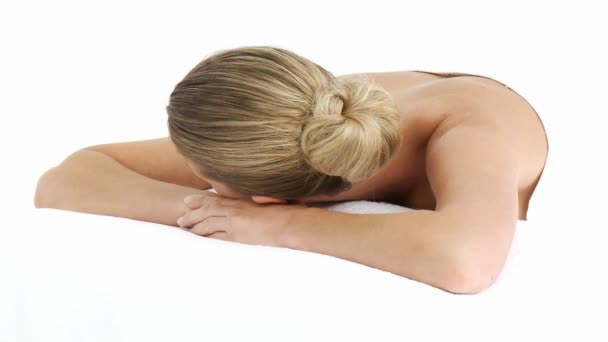 Woman relaxing with towel around her — Stock Video