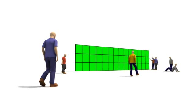 3D characters looking at a green screen — ストック動画