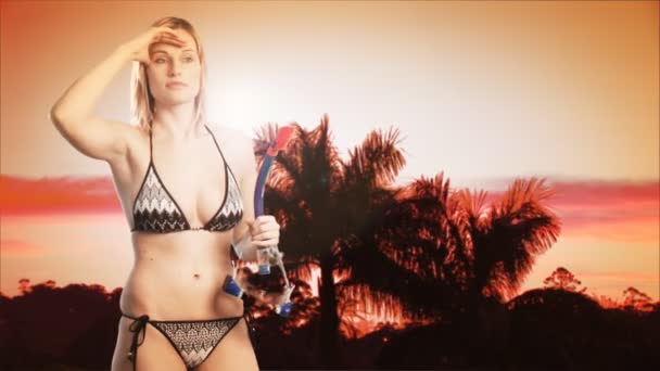 Bikini belleza en una playa — Vídeos de Stock
