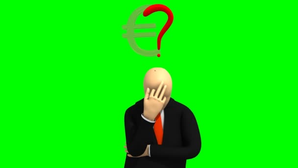 Animación que representa al hombre 3d pensando en el fondo verde — Vídeo de stock