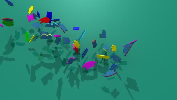 3d colourful puzzle falling forming strategy — Stockvideo