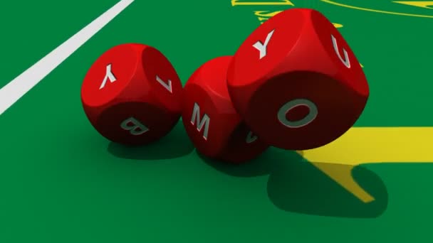 3D бросать красные кубики на фоне яркого казино — стоковое видео