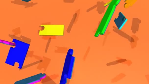 3D kolorowe kawałki, tworząc w kręgu pracy zespołowej słowo — Wideo stockowe