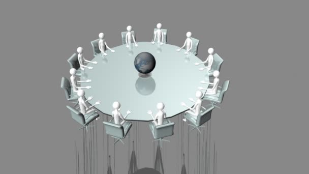 Számítógép-animáció, amely megmutatja a 3D-s férfi ül az asztalnál egy csoportja — Stock videók