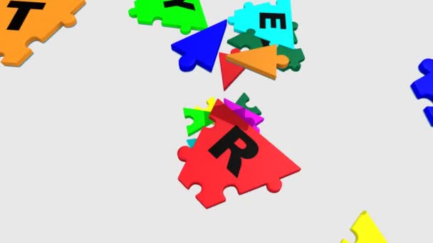 Tworząc kolorowe puzzle 3D w koło słowo strategia — Wideo stockowe