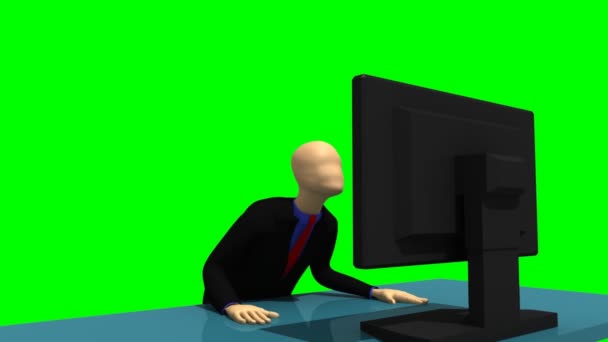 Animatie waarin een gloeiende 3d-man met een desktop — Stockvideo