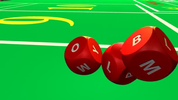 Primer plano de 3D rodando dados rojos contra un fondo de casino — Vídeo de stock