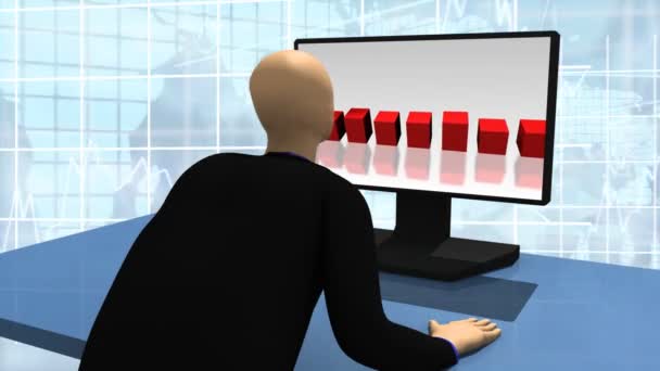 Animation montrant un homme 3d regardant un bureau — Video