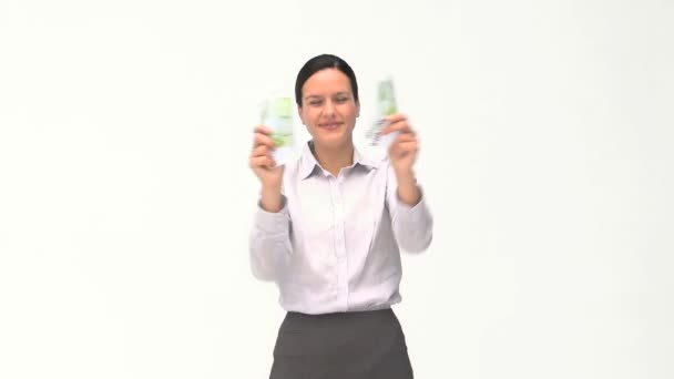 Happy businesswomen with her money — Stock Video