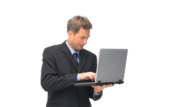 A joyful businessman with his laptop — Stock Video