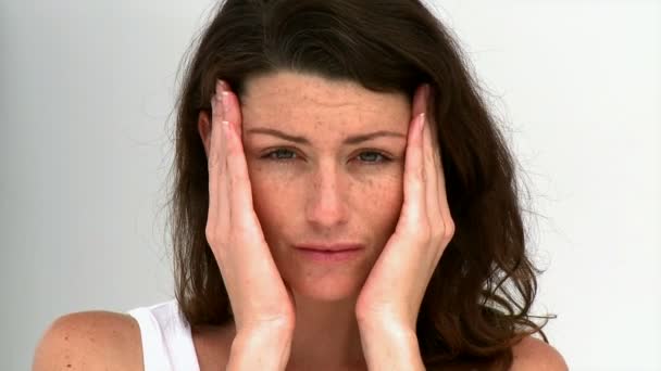 Tired woman having a headache — Stock Video