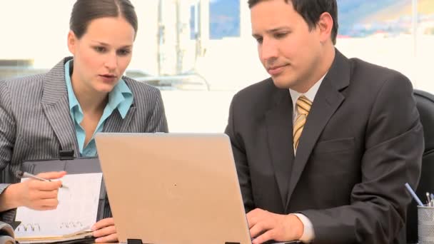 Bedrijven werken samen op een laptop — Stockvideo