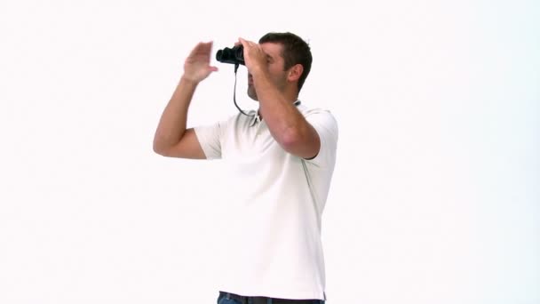Man looking through binoculars — Stock Video