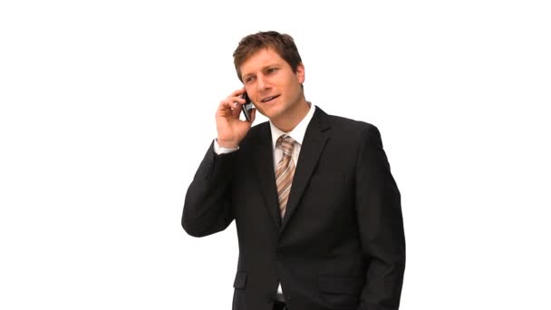 Stilig affärsman talar i telefon — Stockvideo