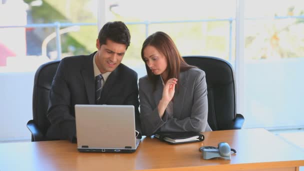 Colegas trabalhando em seu laptop juntos — Vídeo de Stock