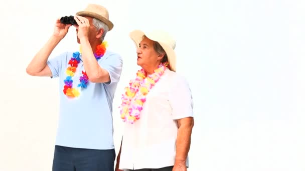 Elderly couple with binoculars — Wideo stockowe