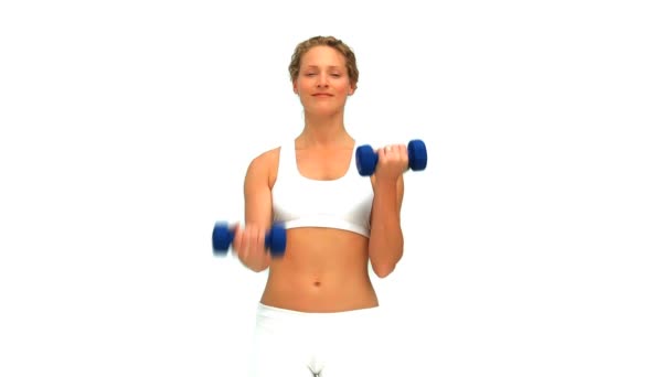 Woman with dumbbells — Stock Video