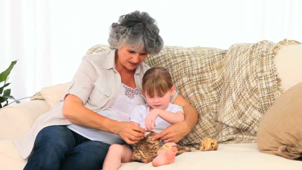 Nonna a maglia con sua nipote — Video Stock