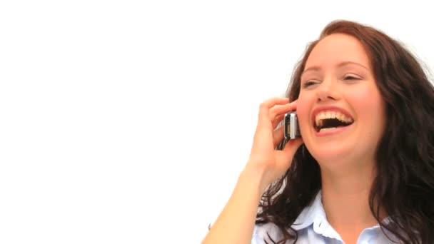 Woman phoning against a white background — Stock Video