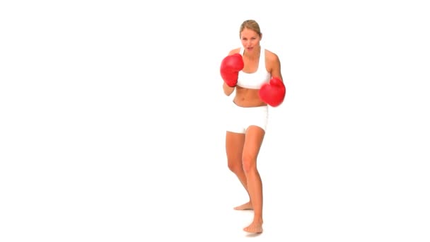 Woman with red boxing gloves — Stock Video