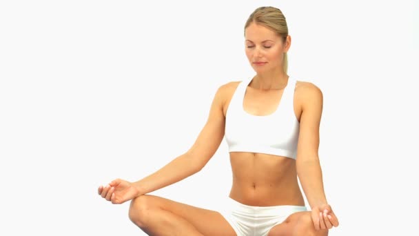 Cute woman meditating — Stock Video