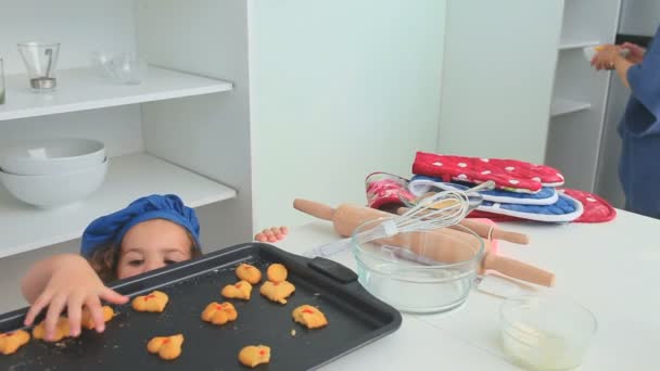 A little girl stealing cookies — Stock Video